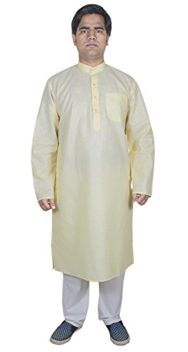 Ropa indio collar de túnica larga kurta conjunto exclusivo amarillo L 4