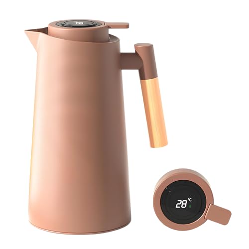 Colexy Pichet Isotherme, 1L Carafe à Café Thermique, Thermos Sous Vide Isolé, Manche En Bois, Pour Le Café Au Thé Chaud Et Froid, Cuisine, Bureau, Hôtel Gardant Le Chaud et Le Froid (Rose)