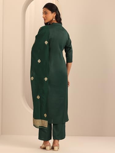 Image of Libas Womens Woven Design Cotton Blend Straight Kurta With Trousers and Dupatta | daily wear suit