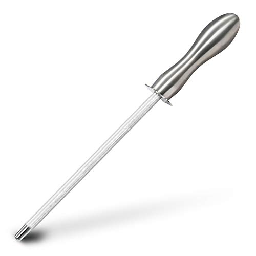 Miceshu Knife Sharpener Rod, 11 inches Carbon Steel Professional Knife Sharpening Steel , Keep Blades Sharper Longer Honing Rod Has an Oval Handle Perfect for Chefs and Home Cooks Alike