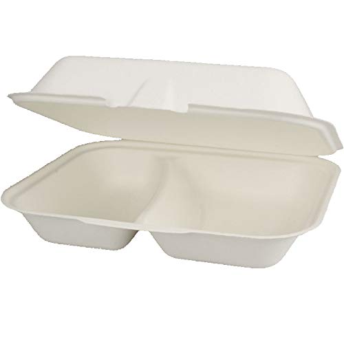 Pro DP 200 Bio Menüboxen Außerhaus Mitnahme Imbiss Klappboxen Lunchbox Premium 2-geteilt Bagasse Zuckerrohr kompostierbar 24x20x8cm (HP4/2 Maß)