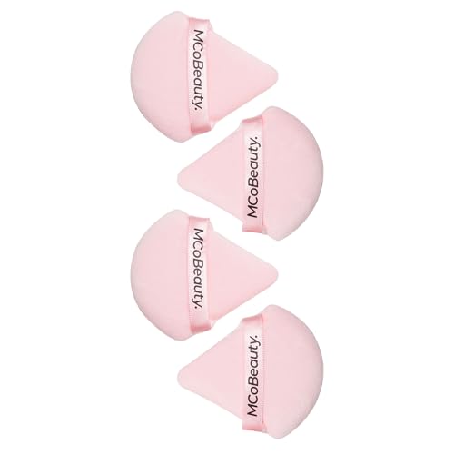 MCoBeauty Setting Puffs 4 Pack - Mini Powder Puff Set for Precision Powder Application - Soft Plush Puffs for Setting Powder, Touch-Ups, Matte Finish - Small Velour Cosmetic Puff Pink