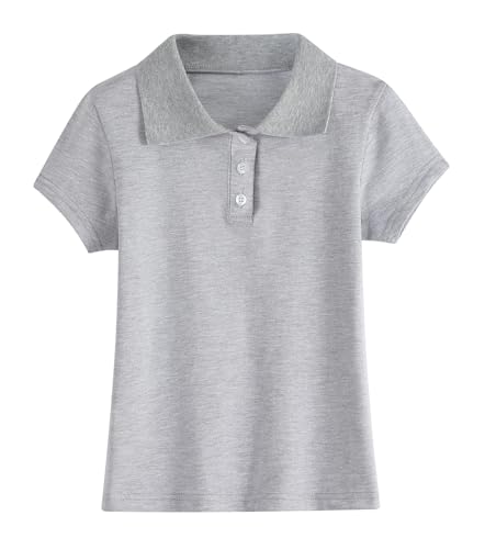 Juephe Girls Cotton Polo Shirt Kids Golf Shirt School Uniform Short Sleeve (Age 5-14Y) Grey