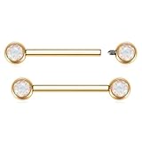 AROWRO G23 Titanium Nipple Piercing Jewelry White Opal Nipple Barbells Gold Long Bar Nipple Jewelry Internally Threaded Titanium 20mm Nipple Rings 14 Gauge Nipple Titanium Jewelry