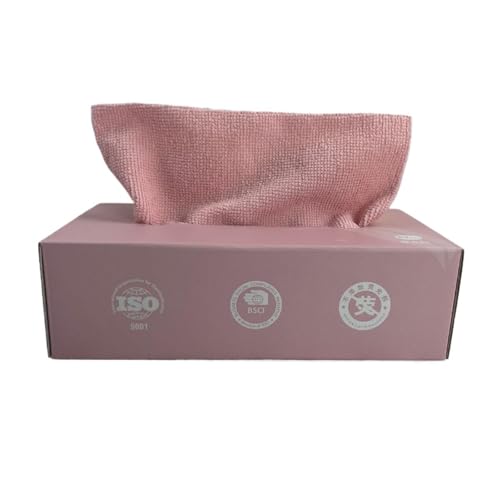 Uevmo 使い捨てテーブルクロス 100枚入×5箱 厚手ファイバークロス 吸水性 速乾性 取り外し可能な大型厚手箱入り雑巾 布巾 窓用ミラー ウェット&ドライキッチンワイプ 耐久性に優れ、破れにくい 油汚れを拭き取る クリーニング用品 (ピンク)