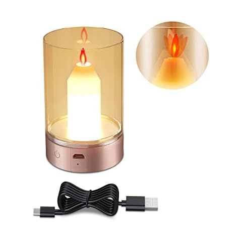 SoulBay Wiederaufladbare LED Kerzen mit USB Kabel, Elektrische LED Flammenlose Kerze USB Tischlampe Stimmungslichter Dimmbar für Zuhause Schlafzimmer Halloween Weihnachtsdekoration Cover