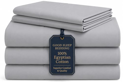 Image of Good Sleep Bedding Split King Sheets for Adjustable Bed, 5 Piece, 100% Egyptian Cotton Sheet & Pillowcase Sets, Sateen Weave, Ultra-Soft, 16 inch Deep Pocket Adjustable Bed Sheets - Light Gray