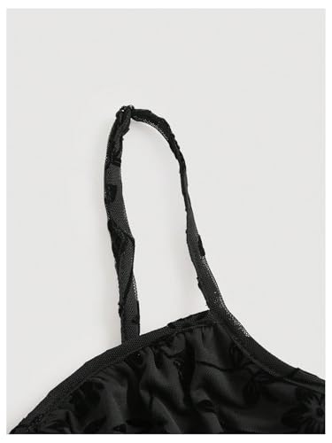 Verdusa Women's Floral Print Short Cami Dress Tie Front Lettuce Trim Mesh Sleeveless A Line Dresses3