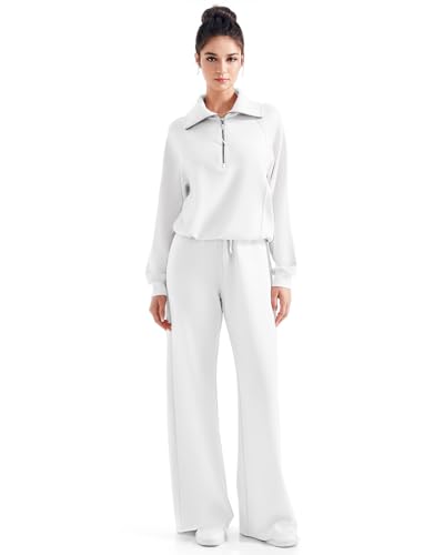 SUUKSESS Women 2 Piece Lounge Matching Sets Wide Leg Sweatpants