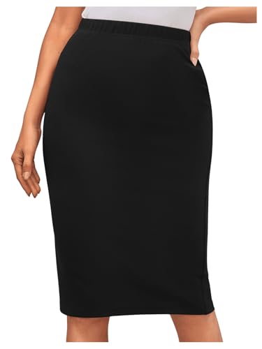WDIRARA Women's Elastic High Waist Knee Length Skirt Stretch Pencil Skirts