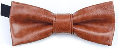 TOSSPER Pre-Tied Pu Leather Men Luxury Bow Ties Collar Bowtie Adjustable Formal Neck Bowtie for Parties Brown