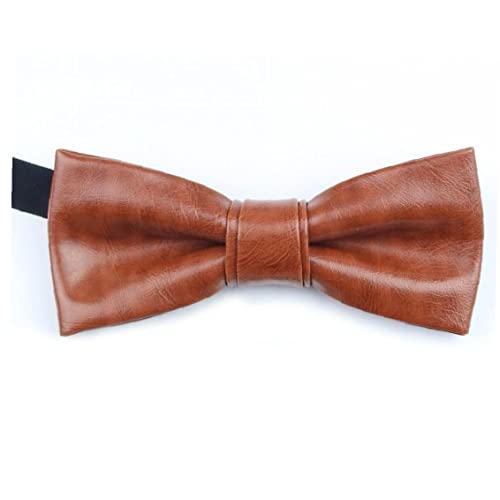 Tossper Pre-Tied Pu Leather Men Luxury Bow Ties Collar Bowtie Adjustable Formal Neck Bowtie For Parties Brown #TOP1