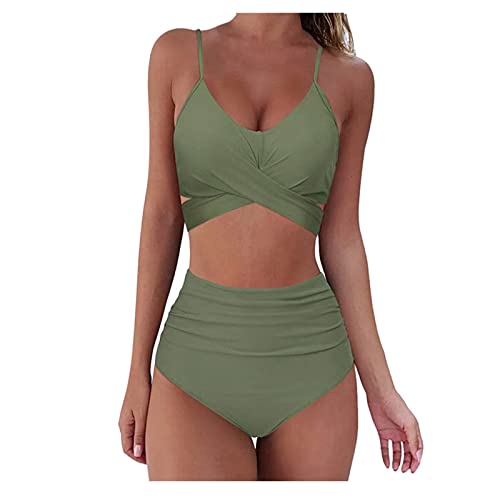 ablever Damen Bikini Set Push Up Crossover Verstellbar Bikinioberteil Zweiteiliger High Waist Wickel Bikinihose Tiefer V Ausschnitt Triangel Oberteil Bikinihose Strandkleidung Cover