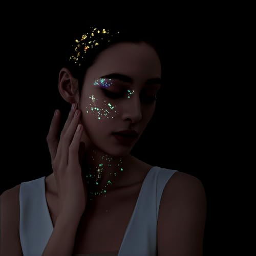 CharmBurst 6 Farben Glitzer Gel Das Im Dunkeln Leuchtet, Körper Glitzer Gesicht Glitzer Für UV Schwarzlicht Partys Raves