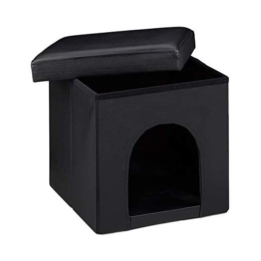 Relaxdays Taburete Casa para Perros Plegable, Piel sintética, Negro, 38 x 38 x 38 cm