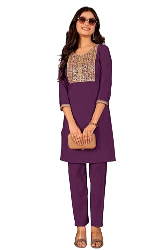 Image of Women's Embroidered Kurta Pant Set | Ethnic Kurta with Pant | Festive & Casual Wear Suit Set for Women
