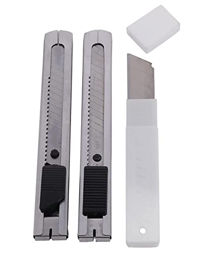 Image of Art Ranger 2pc Heavy Duty Stainless Steel 18mm Cutter Knife for Cutting Papers, Wallpapers, Cardboard, Vinyl, Tapes Etc Set With 10 replacement Blades