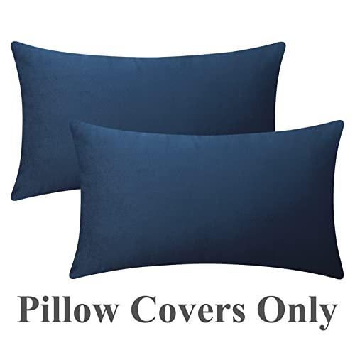 Mixhug Set Of 2 Cozy Velvet Rectangle Decorative Lumbar Throw Pillow Covers For Couch And Bed, Navy Blue, 12 X 20 Inches #TOP5