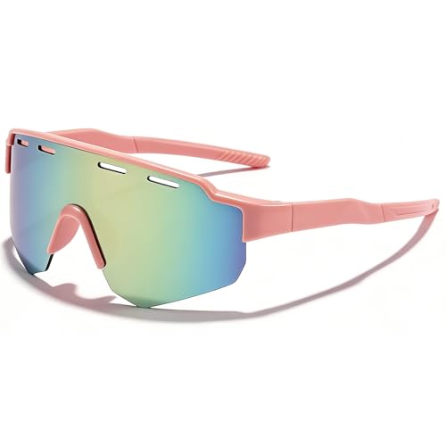 CIKJUK Sportbrille Kinder Sonnenbrille für Jungen Mädchen Fahrradbrille Verspiegelt Jugendliche Schnelle Brille für UV400 Schutz - Rosa