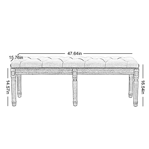 Goolon French Bench Rectangle Ottoman Upholstered Padded Bench End Of Bed Ottoman Button Tufted With Carved Wood, For Bedroom Entryway Living Room Dining Room, Beige #TOP2