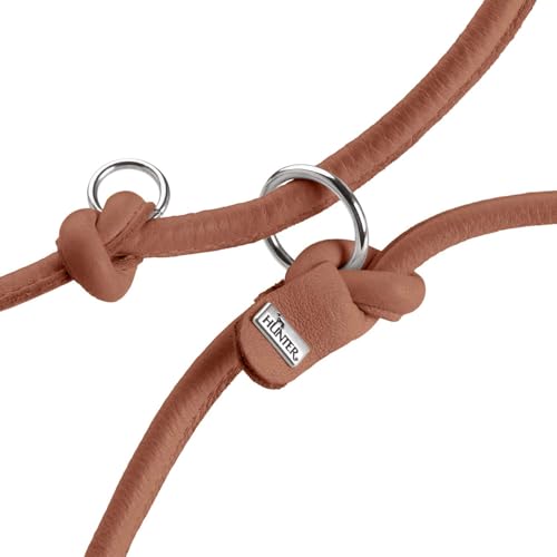 Hunter Verstellbare Hundeführleine SOHO Round MINI, Farbe: Cognac, Rindsleder, 3-Fach verstellbar, weich & geschmeidig, leicht & robust, für kleine Hunde & Welpen, Made in Germany, Größe: 8/200
