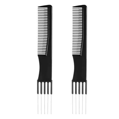 Lot de 2 peignes à crêper pour femme avec double tête et pointe en métal - Noir - Fourche en métal et dents fines