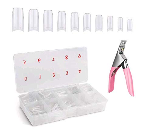 AWESMR 500 Pieces Coffin Nails Long Fake Nails - With Nail Clipper And Storage Case For Nail Art Salon And Home DIY (10 Sizes)