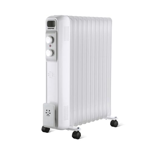 Geepas Oil Filled Radiator Heater, 2500W – Energy Efficient Electric Heater – 3 Power Settings, Adjustable Temperature & Low Running Cost – Ideal for Home Office – 2 Year Warranty, 11 Fins, White