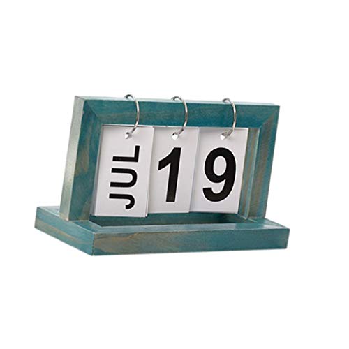 Calendário perpétuo com quadro de madeira prático LOVIVER DIY Decoração de calendário de mesa - Azul