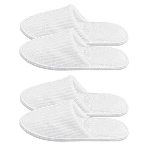 JZK 2 Pares zapatillas desechables grandes para hombres blancas pantuflas desechables unisex para invitados mujeres zapatillas hotel lavables, terciopelo pantuflas cerradas spa vacaciones