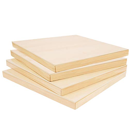 Belle Vous Unfinished Wooden Canvas Painting Boards (4 Pack) - 30 x 30cm / 12 x 12 Inches - Natural Basswood Panel - Mixed Media Cradle Panels for Encaustic Art, Paint Pouring & Crafts