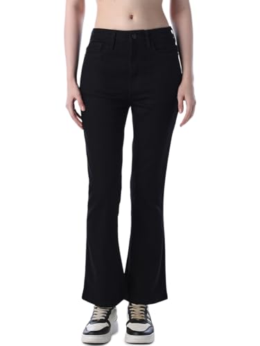 Image of ONLY Women's Solid Flared High Rise Black Jeans