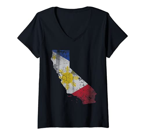 Womens California Filipino American Flag Philippines V-Neck T-Shirt