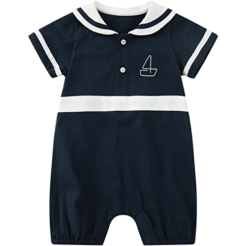 Image of pureborn Baby Boys Girls Nautical Romper One-Piece Beach Outfit Summer Clothes 0-24 Months
