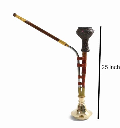 Image of 25 Inch Traditional Brass Wooden Copper Hookah | Handmade Antique Design | Decorative & Smoking Use