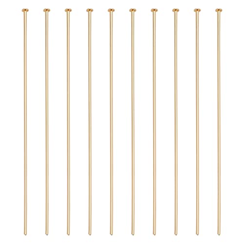 BENECREAT 100PCS 18K Real Gold Plated Flat Head Pins 21 Gauge Brass Head Ball pins for Jewelry Making - 63mm Long