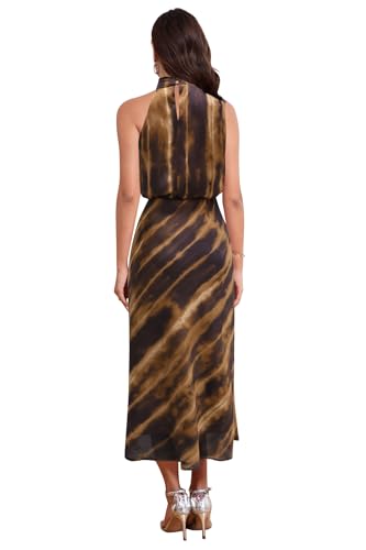 Image of Women's Satin Maxi Dress Summer Formal Wedding Guest Cocktail Dress | Mock Neck Sleeveless,Elegant Silk Midi Long Dress,High Neck,Halter,Aline,Bridesmaid,Bridal Shower Guest,Garden Party,Dinner