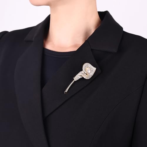 Image of Elegant Floral Brooch Pins for Women, Crystal Pearl Rhinestone CZ Flower Lapel Pin Wedding Party Exquisite Brooches and Pins for Women Ladies