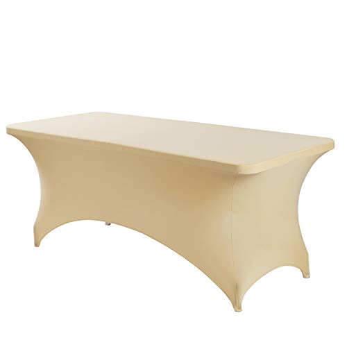 Image of Peomeise 6FT Spandex Table Cover Rectangular Stretch Spandex Tablecloth (Champagne,6FT)