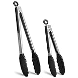 EEKEDO Kitchen Tongs, Stainless Steel Silicone Tongs for Cooking 600ºF High Heat-Resistant BBQ Grill