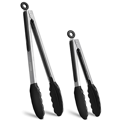 Eekedo Kitchen Tongs, Stainless Steel Silicone Tongs For Cooking 600ºf High Heat-Resistant Bbq Grilling Locking Tongs, Set Of 2-9" And 12" #TOP1