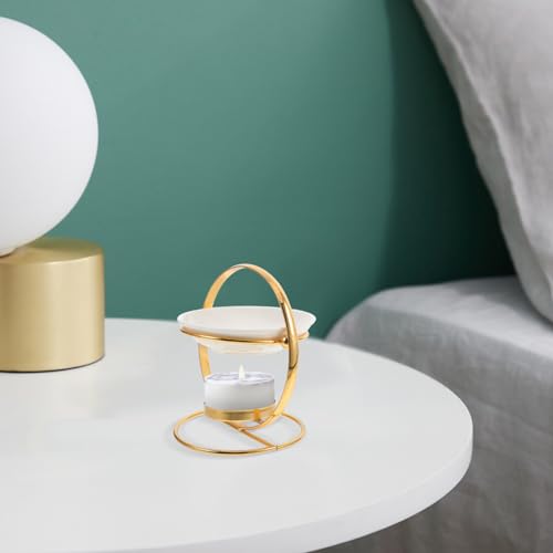 Luxshiny Metal Oil Burner Wax Warmer, Ceramic Tealight Candle Holder Oil Burner, Fragrance Warmer Aromatherapy Wax Candle Tart Burner Diffuser for Home Bedroom