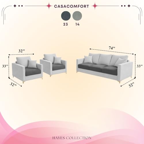 Image of Hayes Dual Tone Rich Velvet Suede 3+1+1 Seater Sofa Set | Golden Aesthetic Legs | Soft Touch Comfort Seating | 5 Person Seating | Modern Living Room Set (Dark Gray & Light Gray)