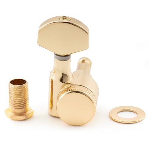 Musiclily Pro 6-in-line 15:1 Ratio 1-Pin Full Sealed Locking Machine Heads Tuners Tuning Pegs Keys with Hex Button for SQ Strat Tele Style Electric Guitar Gold - Image 4