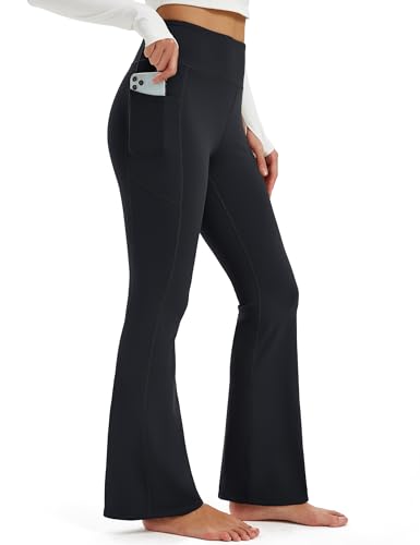 MAGCOMSEN Womens Fleece Lined Pants Warm Winter Thermal Flare Leggings with Pockets High Waisted Lounge Pants Black XS