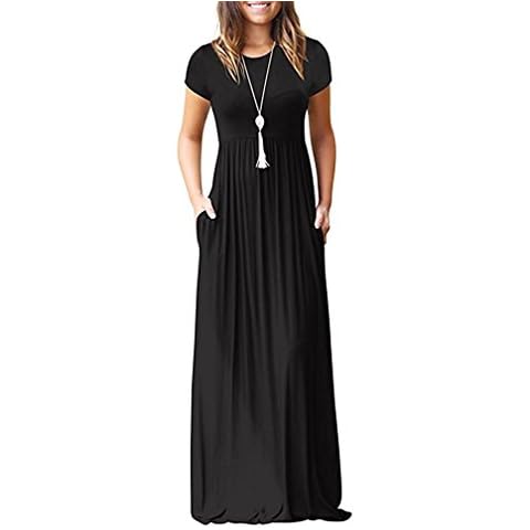 HAOMEILI Women's Casual Short/Long Sleeve Maxi Dress with Pockets Large Black Cover