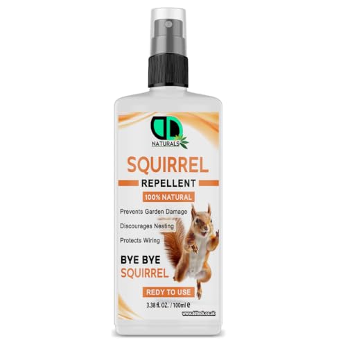 DD Teck 100% Natural Squirrel Repellent Spray - Prevents Garden Damage Discourage Nesting Protect Wiring Prevents Chewing on Outdoor Furniture Lofts & Attics | Pet-Safe Non-Toxic (100ml Spray)