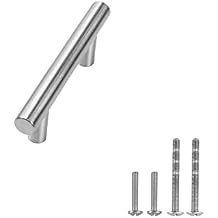 Modket 1 Pack Euro Round Cabinet Handles Pulls 304 Stainless Steel 4" Overall Length, 2-1/2" 64mm Hole Centers, Brushed Nickel