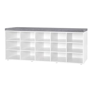 DINZI LVJ Shoe Storage Bench with Cushion 15 Cubby Shoe Rack Adjustable Shelves Long Shoe Organizer Bench for Entryway Mudroom Hallway Living Room Bedroom and Garage White