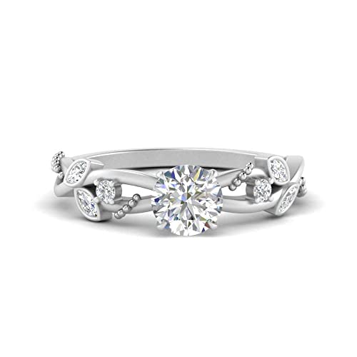 Bague diamant rond en argent sterling au design fleur délicate
